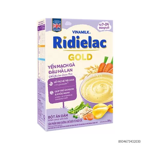 BỘT ĂN DĂM RIDIELAC GOLD VỊ YẾN MẠCH GÀ ĐẬU HÀ LAN 200GR 
