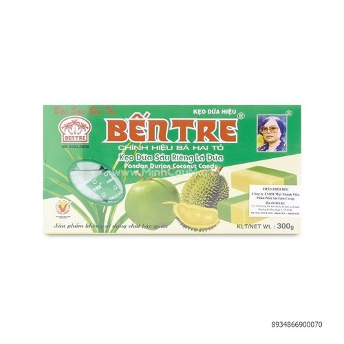 Kẹo Dừa Sầu Riêng Lá Dứa Bà Hai Tỏ Bến Tre 300G