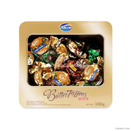 Kẹo Butter Toffees Arcor Sắt Vuông 180Gr Hộp Vàng 