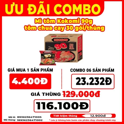 Mì Kokomi đại 90 tôm chua cay 90g                                                                                                                                                                                                                         