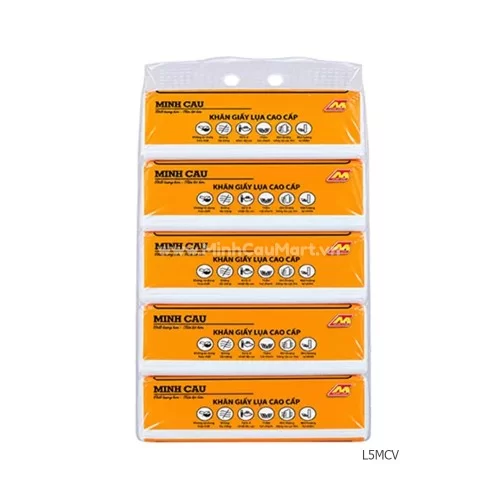 Lốc 5 gói khăn rút lụa Minh cầu vàng 200 x 198 x300 tờ    
