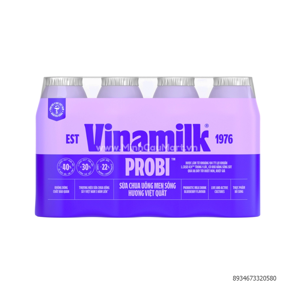 Sữa Chua Uống Men Sống Probi Vinamilk Hương Việt Quất 130ML 4 Chai