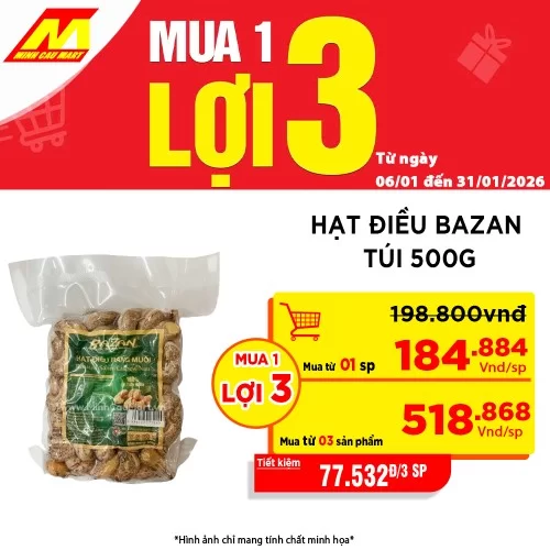 Hạt Điều Rang Muối Bazan Túi 500g 