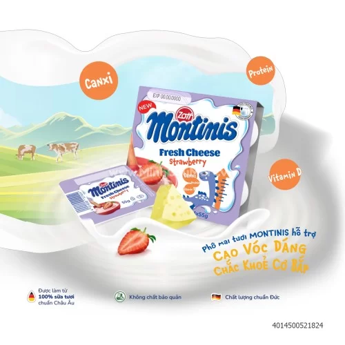 Phô mai tươi Zott Montinis STRAWBERRY  55g ( vỉ 4hộp)       Phô mai tươi Zott Montinis STRAWBERRY  55g ( vỉ 4hộp)