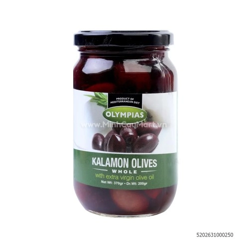 Quả Oliu Kalamon nguyên hạt ngâm dầu Oliu hiệu Olympisa 370g Quả Oliu Kalamon nguyên hạt ngâm dầu Oliu hiệu Olympisa 370g