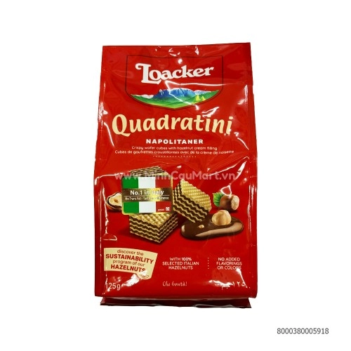 Bánh Xốp Loacker Quadratini Napolitaner Vị Hạt Dẻ125Gr Bánh Xốp Loacker Quadratini Napolitaner Vị Hạt Dẻ125Gr