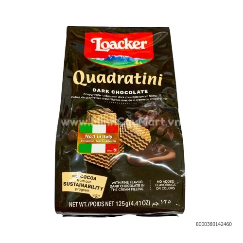 Bánh xốp kẹp kem vị socola đen Loacker Quadratini 250g Bánh xốp kẹp kem vị socola đen Loacker Quadratini 250g