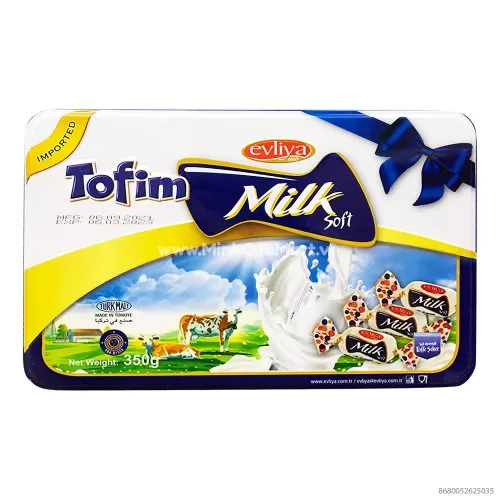 Kẹo Tofim Evliya Milk Soft Hộp Thiếc 350g Hộp Xanh