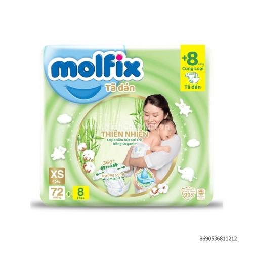 Tã dán Molfix thiên nhiên size XS 72 miếng (dưới 5kg)