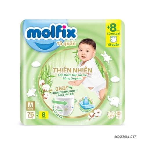 Tã Quần Molfix Thiên Nhiên Size M 76 Miếng (6-11kg) Tã Quần Molfix Thiên Nhiên Size M 76 Miếng (6-11kg)