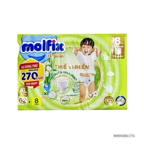 Tã quần Molfix thiên nhiên size XL 62 miếng Tã quần Molfix thiên nhiên size XL 62 miếng