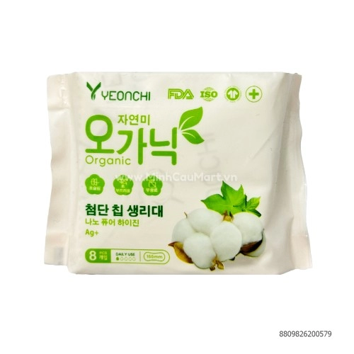 Băng vệ sinh ban ngày Yeonchi Organic 8M không cánh 24.5cm Băng vệ sinh ban ngày Yeonchi Organic 8M không cánh 24.5cm
