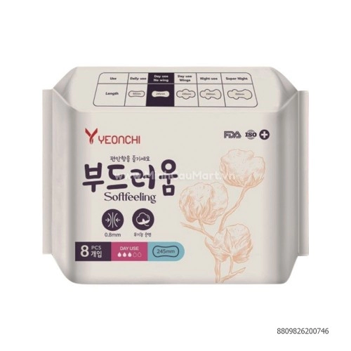 Băng Vệ Sinh Ban Ngày Yeonchi Không Cánh 8 Miếng 245MM Băng Vệ Sinh Ban Ngày Yeonchi Không Cánh 8 Miếng 245MM
