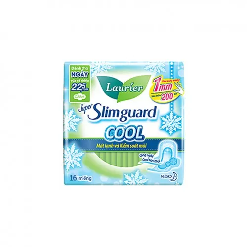 Băng vệ sinh Laurier Super Slimguard Cool siêu mỏng cánh 16 miếng Băng vệ sinh Laurier Super Slimguard Cool siêu mỏng cánh 16 miếng