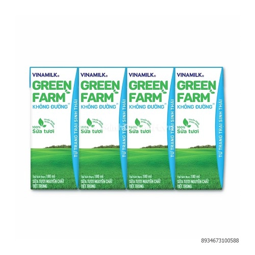 Sữa Tươi Tiệt Trùng Vinamilk Green Farm Không Đường 180ml 