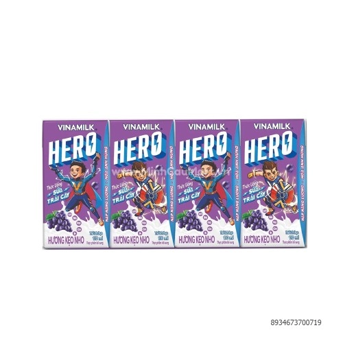 Thức uống sữa trái cây Hero Vinamilk hương kẹo nho hộp 110ml