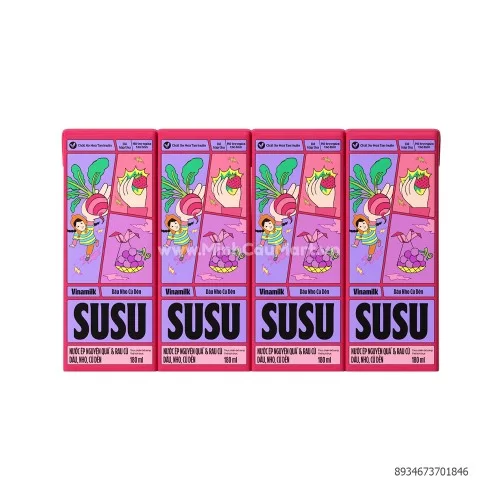 NƯỚC ÉP NGUYÊN QUẢ& RAU CỦ SU SU VINAMILK HƯƠNG DÂU, NHO, CỦ DỀN 180ML
