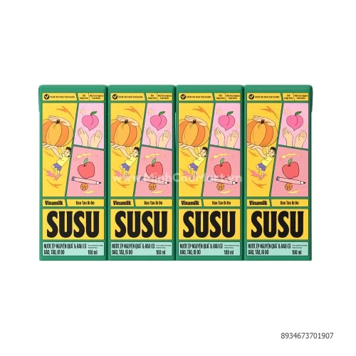 NƯỚC ÉP NGUYÊN QUẢ& RAU CỦ SU SU VINAMILK HƯƠNG ĐÀO, TÁO, BÍ ĐỎ 180ML
