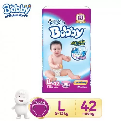 Bỉm dán Bobby size L42 miếng  Bỉm dán Bobby size L42 miếng