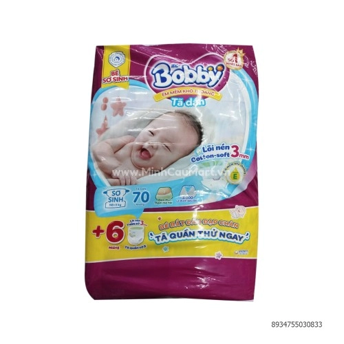 Tã dán Bobby sơ sinh NB nhỏ hơn 5kg 70 miếng Tã dán Bobby sơ sinh NB nhỏ hơn 5kg 70 miếng