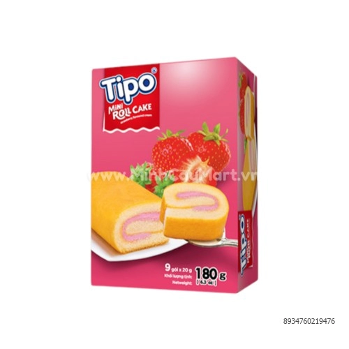 Bánh bông lan Tipo cuộn dâu 180g Bánh bông lan Tipo cuộn dâu 180g