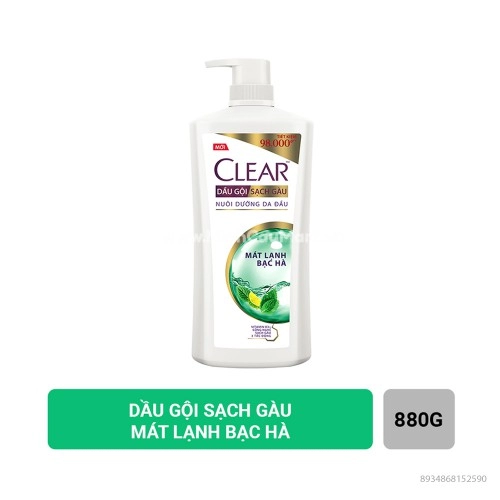 Clear Mát Lạnh Bạc Hà Dầu Gội Sạch Gàu 880g Clear Mát Lạnh Bạc Hà Dầu Gội Sạch Gàu 880g