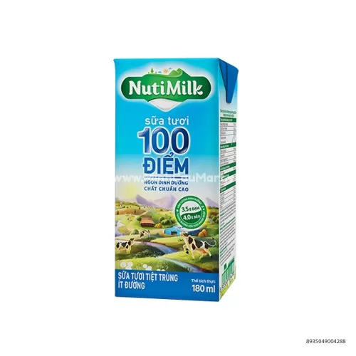 Sữa Tươi Nuti Milk 100 Điểm 180ml Ít Đường 