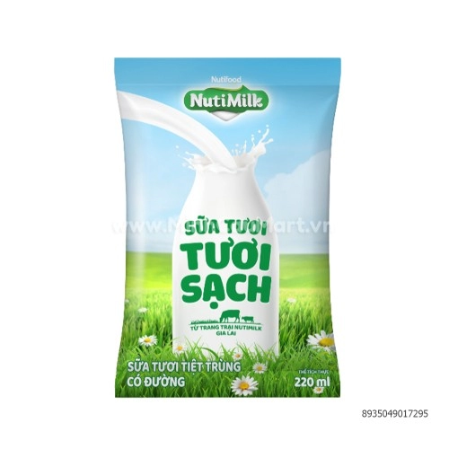 Sữa tươi Nutimilk 100 điểm 220ml Có đường