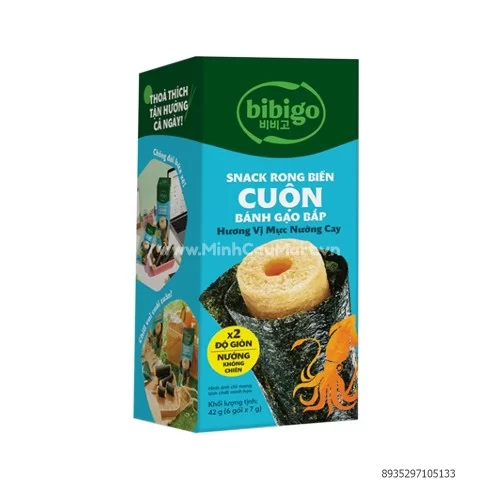 Snack rong biển cuộn bánh gạo bắp vị mực nướng cay hộp                                                                                                                                                                                                     Snack rong biển cuộn bánh gạo bắp vị mực nướng cay hộp