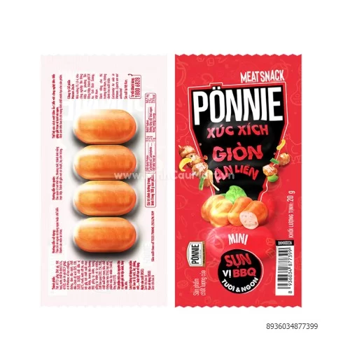Xúc xích Hotdog Ponnie ăn liền sụn BBQ 20gr                                                                                                                                                                                                                Xúc xích Hotdog Ponnie ăn liền sụn BBQ 20gr