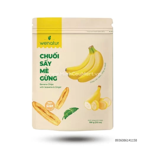Chuối sấy mè gừng gói 100g  Chuối sấy mè gừng gói 100g