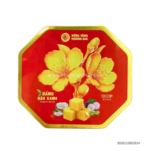Bánh đậu xanh vị trái cây Hoàng Gia hộp thiếc hoa đào 200g                          