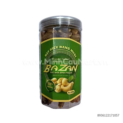 Hạt điều Bazan rang muối nguyên vỏ hộp 400g