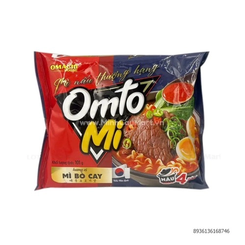 Mì Omtomi Nấu 4 Phút Bò Cay Gói 101G