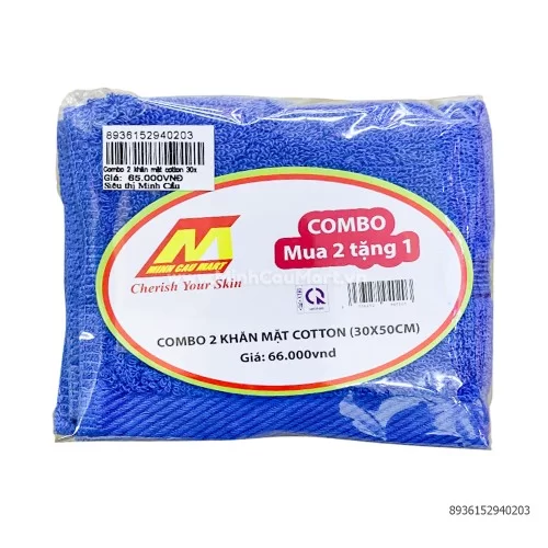Combo 2 khăn mặt cotton 30x50cm tặng 1 chiêc cùng loại               