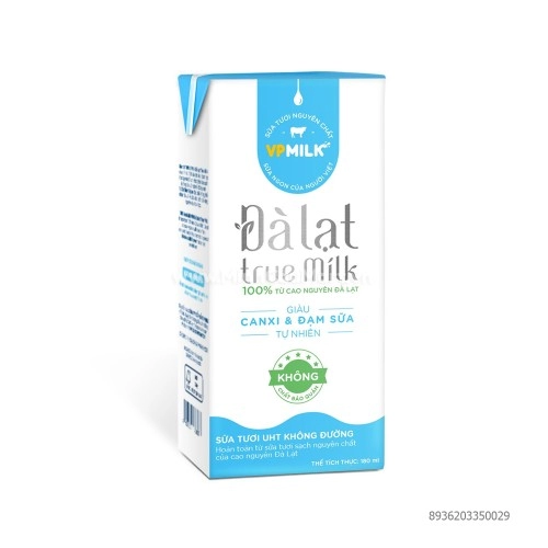 Sữa Tươi Đà Lạt True Milk VP Milk Không Đường 180ml Sữa Tươi Đà Lạt True Milk VP Milk Không Đường 180ml