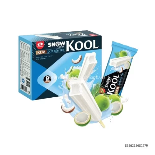 Kem SnowBaby KOOL HL vị kem dừa bến tre 9 que / hộp Kem SnowBaby KOOL HL vị kem dừa bến tre 9 que / hộp