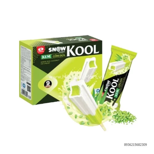 Kem SnowBaby KOOL HL vị cốm dừa 9 que / hộp                                                                                                                                                                                                           Kem SnowBaby KOOL HL vị cốm dừa 9 que / hộp