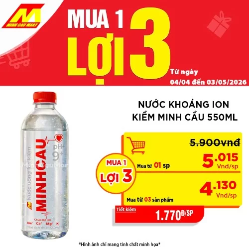 Nước khoáng ion kiềm Minh Cầu 550ml                                                                                                                                                                                                                       