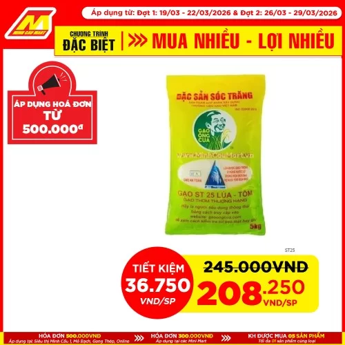 Gạo thơm thượng hạng ST25 5KG/gói                                                                                                                                                                                                                         