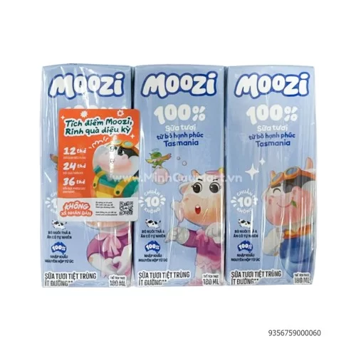 Sữa tươi nguyên hộp NK úc Moozi ít đường 180ml                                                                                       