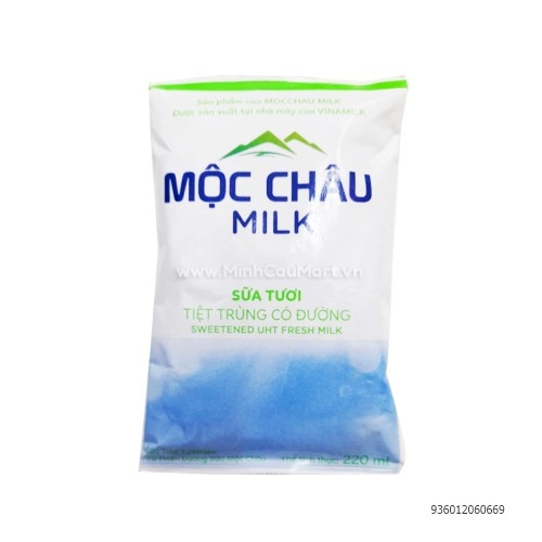 Sữa Tươi Tiệt Trùng Mộc Châu Bịch Có Đường 220ml