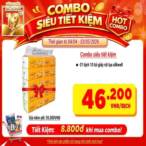 Combo siêu tiết kiệm ( bịch 10 gói giấy rút Silkwell )                                                                                                                                                                                                    