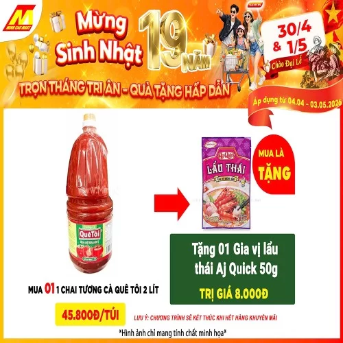 Mua 1 chai Tương cà Quê tôi 2 lít tặng 1 gói Gia vị lẩu thái Aj Quick 50g