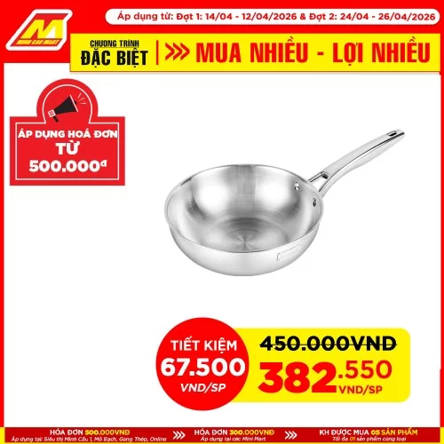 Chảo xào inox sâu lòng size 24 cm glaub