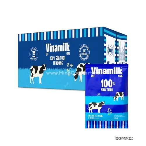 Thùng Bịch Sữa Vinamilk Ít Đường 220ml x 48 bịch