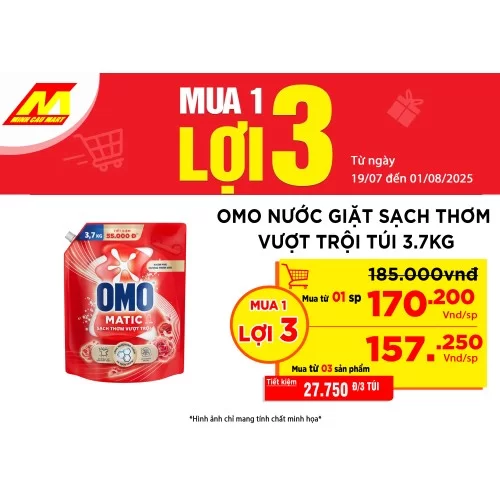 OMO Nước giặt sạch thơm vượt trội túi 3.7kg                                                                                                                                                                                                                OMO Nước giặt sạch thơm vượt trội túi 3.7kg