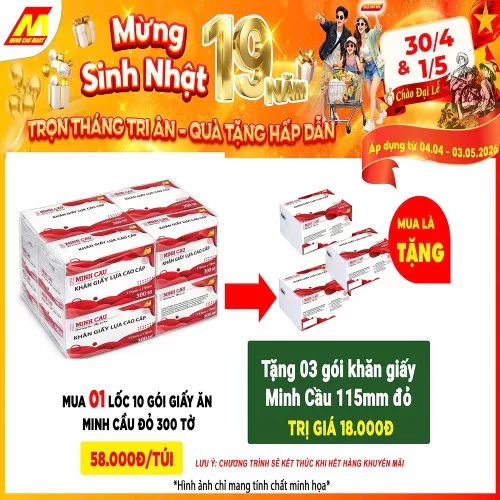 Combo giấy ăn siêu tiết kiệm (10 gói khăn giấy minh cầu 115mm đỏ tặng 3 gói cùng loại) 