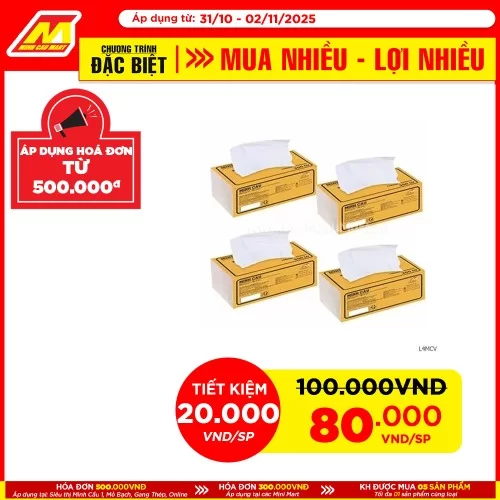 Lốc 5 gói khăn rút lụa Minh cầu vàng 200 x 198 x300 tờ     Lốc 5 gói khăn rút lụa Minh cầu vàng 200 x 198 x300 tờ
