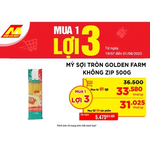 Mỳ sợi tròn Golden farm không zip 500g Mỳ sợi tròn Golden farm không zip 500g